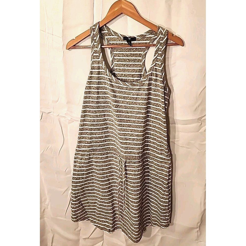 NWoT Med Gap Athletic Tank Striped White Grey Waist Drawlstring Racerback Dress